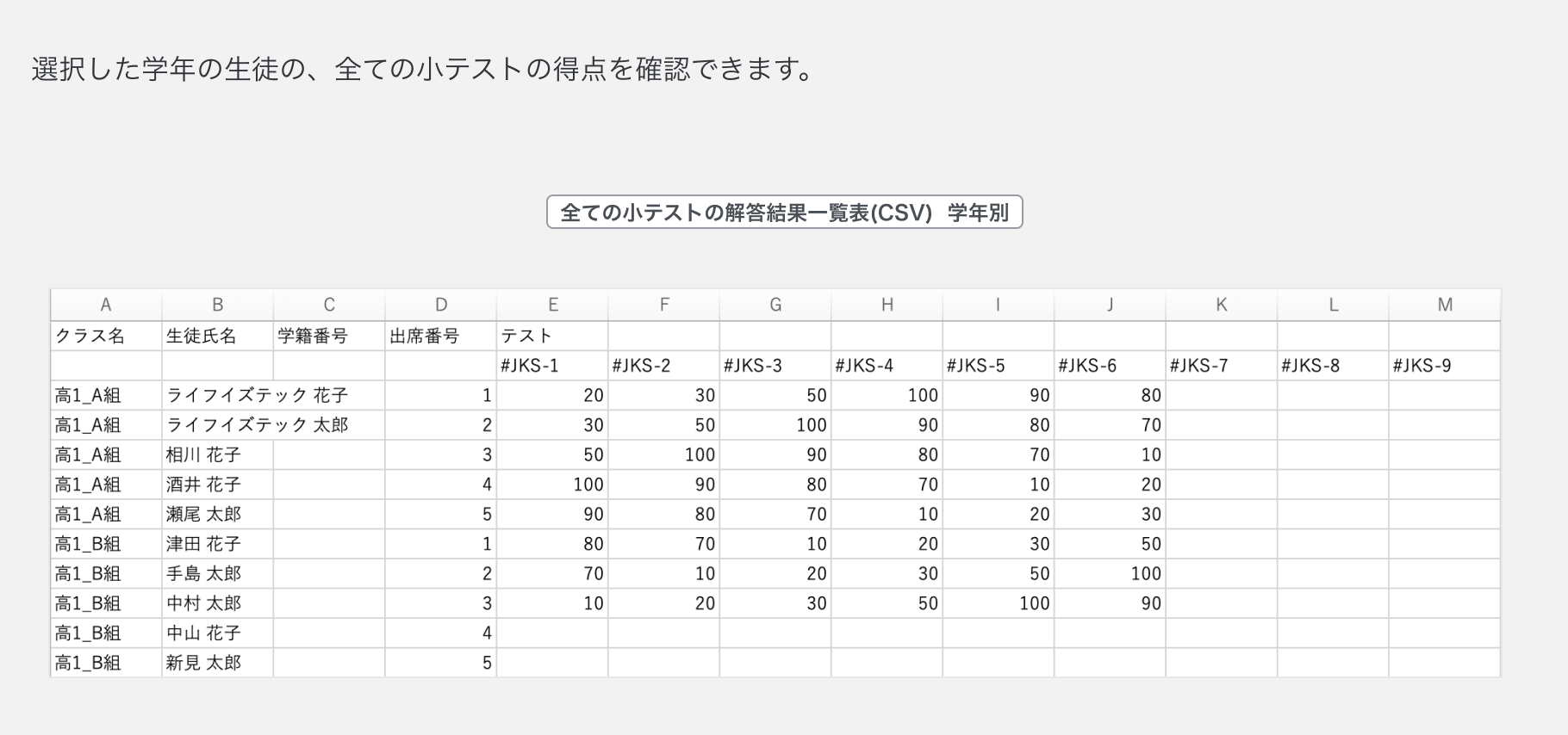 学年別で全ての小テストの解答結果一覧表(CSV)をダウンロードする2.png